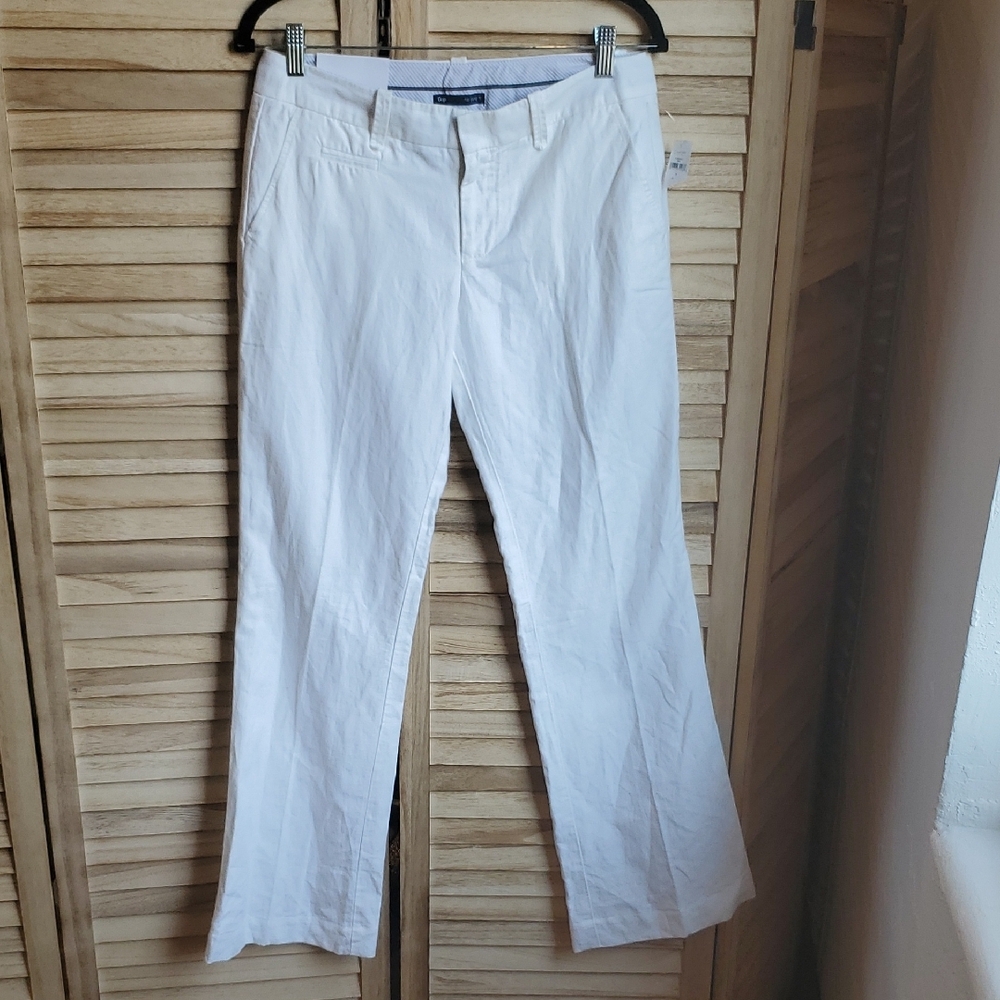NWT GAP Hip Slung Fit Flare cotton/linen blend trousers Womens Sz 2 Long